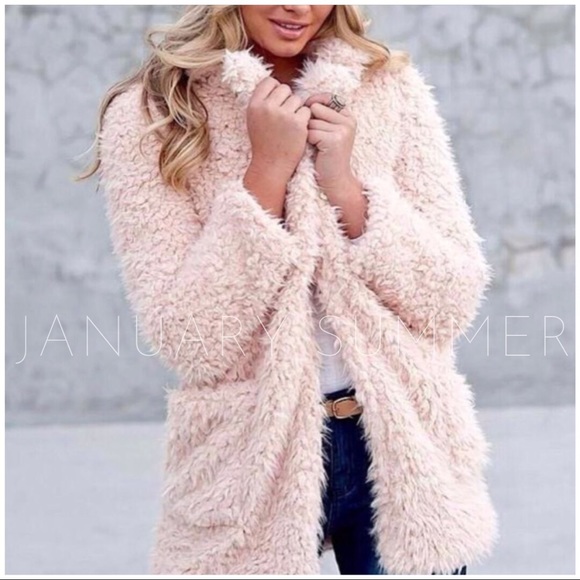 January Summer Jackets & Coats Last2blush Pink Shaggy Fur Coat